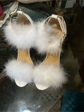 Cape Robbin White Feather Ankle Strap Heels